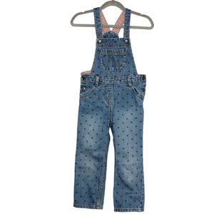 Hanna Andersson Girls Polka Dot Overalls Denim Blue Jean Size 4 / 100